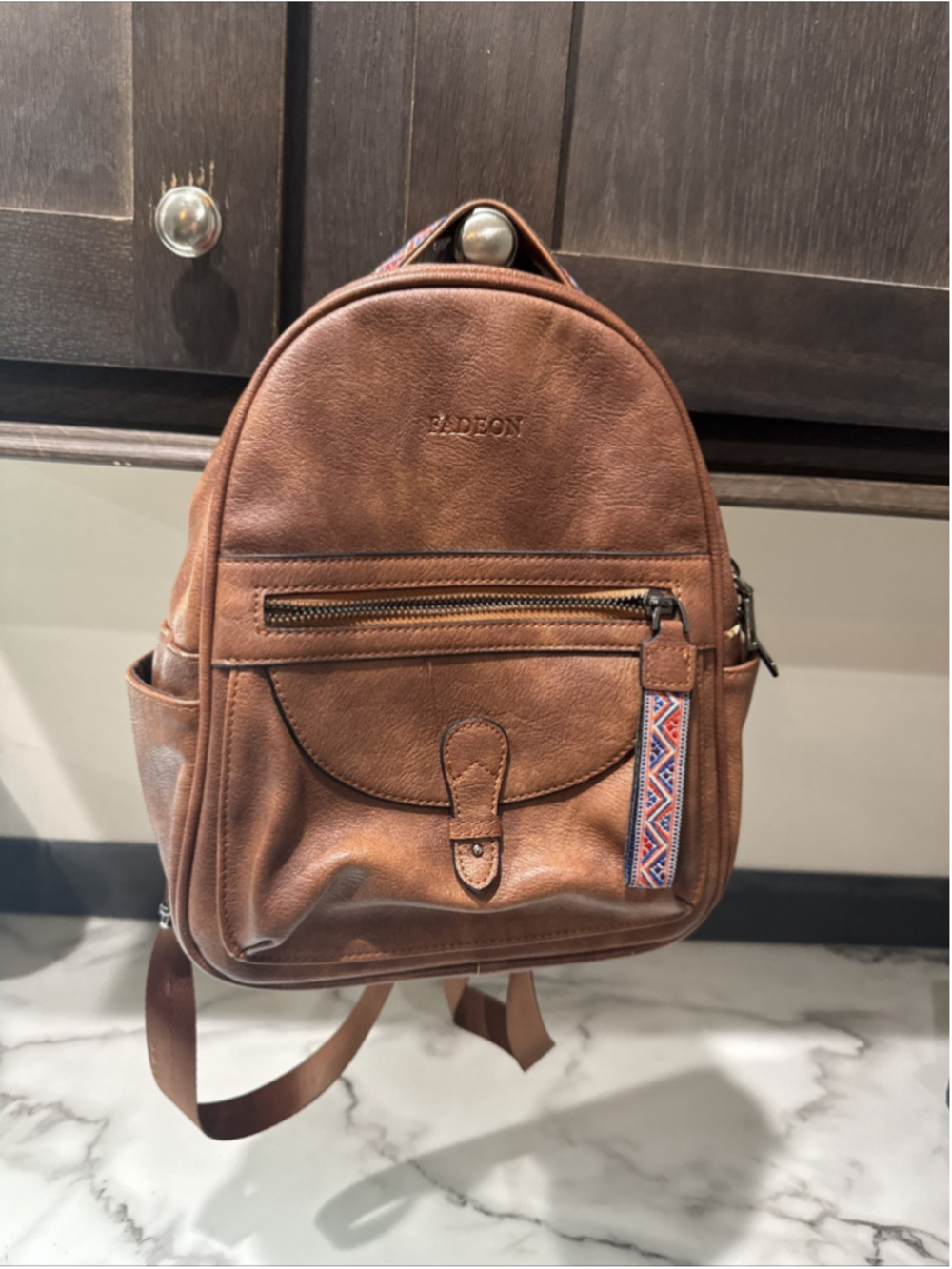 brown retro style FADEON mini backpack purse colorful woven western cowgirl GUC